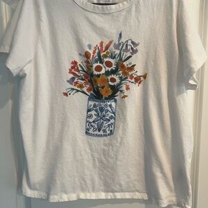 Old Navy White T-Shirt with Floral Vase Design